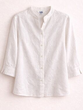 Vintage White Linen Button Down Shirt Embroidered Boho Cottagecore Top Size M